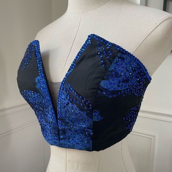 Ellie Wilde Formal Bandeau Crop Top Bustier Cobalt Blue Black 4 - Picture 2 of 9